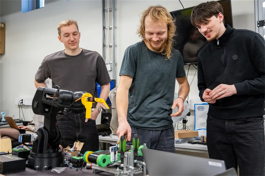 Students working on a robot.